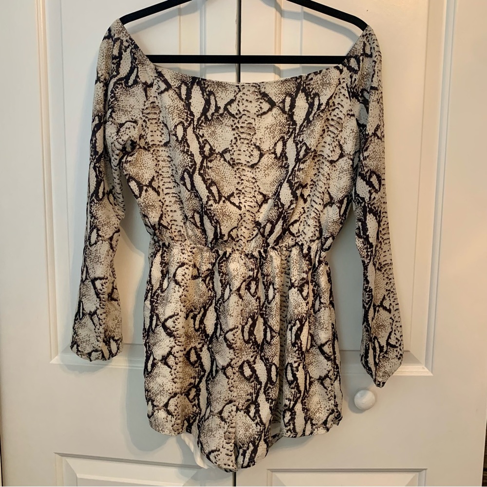 Snake-Print Backless Romper